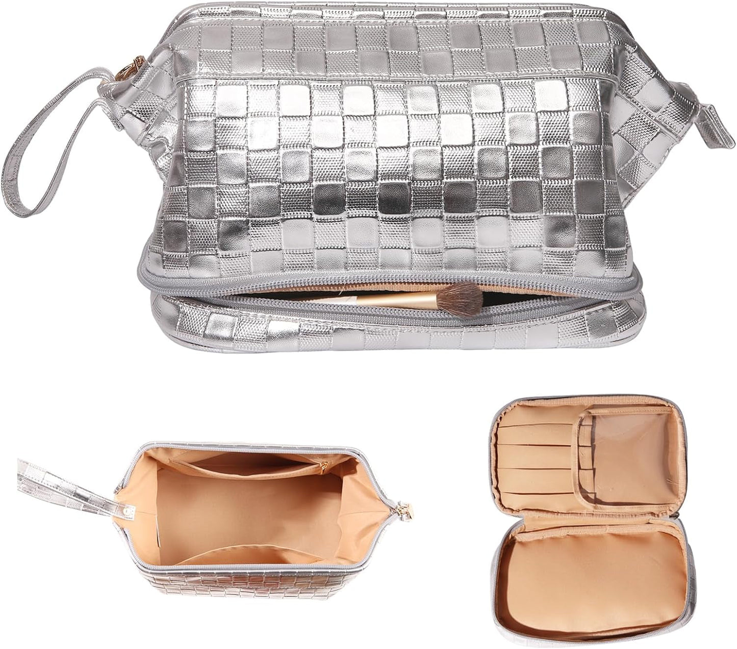 Frendorf | Abiudeng Große Make-up Tasche, Doppelschicht Kosmetiktasche, Reise Make-up Tasche, Leder Make-up Tasche, Kosmetische Reisetaschen, Tragbare Leder Kulturbeutel, Geräumige Kosmetiktasche für Frauen und Mädchen