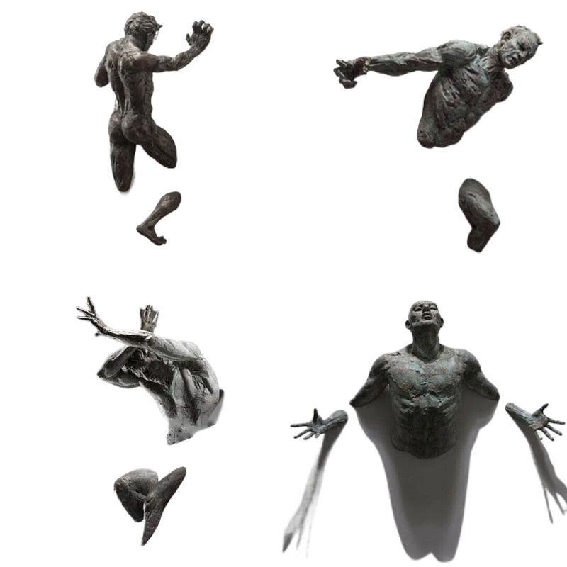 3D Durchwandfigur Skulptur Harz Elektroplattierung Imitation Kupfer abstrakter Kletterer Statue Wohnzimmer Wohnkultur