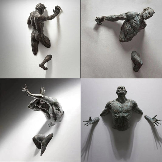 3D Durchwandfigur Skulptur Harz Elektroplattierung Imitation Kupfer abstrakter Kletterer Statue Wohnzimmer Wohnkultur