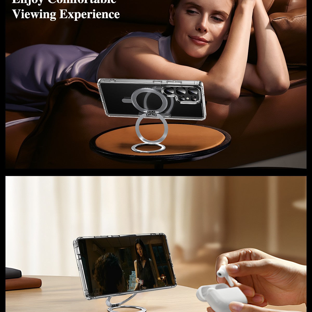 Frendorf | 3-Faltiger Stand Stossfest Magnetische Telefonhülle Magnetische Drahtlose Lade Klare Hülle für iPhone