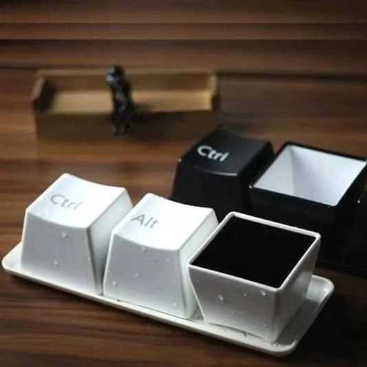 3er Set Kreative Tastatur Teetasse Büro Kaffeetassen Schwarze Farbe Ctrl Del Alt Tasten Tassen Werbegeschenke Messen Hochzeiten