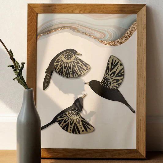 3 Stück Holz schwarze Vogel Wand Deko Kunst Vintage Gothic Zuhause Dekor Wohnzimmer Badezimmer Küche Dekorationen Innen Außen Geschenk