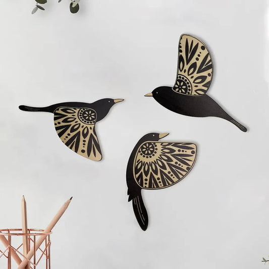 3 Stück Holz schwarze Vogel Wand Deko Kunst Vintage Gothic Zuhause Dekor Wohnzimmer Badezimmer Küche Dekorationen Innen Außen Geschenk