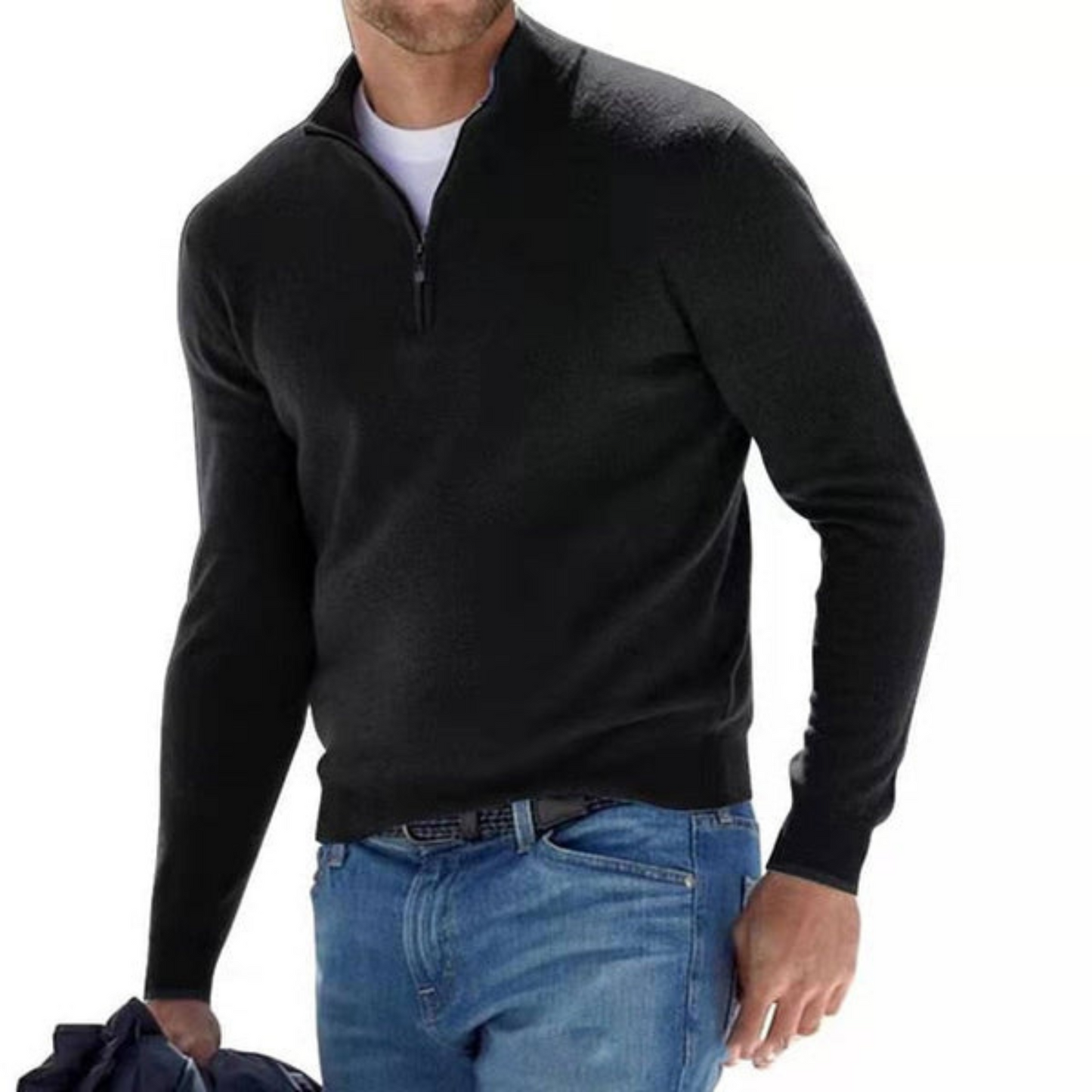 Frendorf | Pullover aus Merino mit V-Ausschnitt und Reißverschluss.
