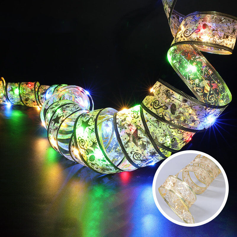 Frendorf | RibbonLustre LED Lichterkette | Weihnachtsbaum-Deko | Geschenkband-Design | Farbige & Warmweiße Beleuchtung