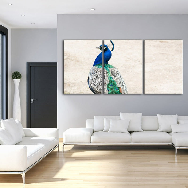 Rockiges Elegantes Pfau-Leinwand Wandkunst Gemälde 3 Teile