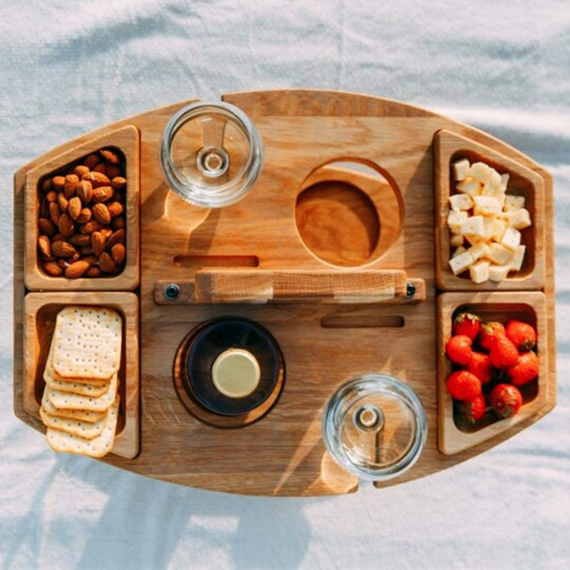 Frendorf | Tragbarer Holz Picknick Wein Tisch