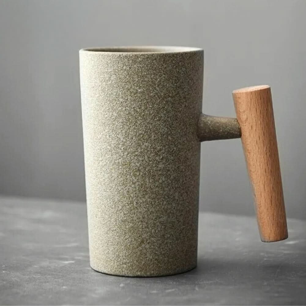 Frendorf | BREWCRAFT MUG – Handgefertigte Keramiktasse mit Holzgriff für stilvollen Kaffeegenuss