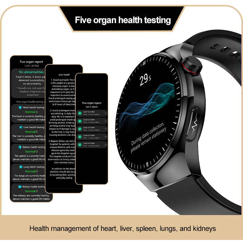 Frendorf | KH26 Ein-Klick-Mikro-Untersuchung von Fünf Organen Gesundheitsüberwachung Blutglukose Blutlipide Harnsäure Blutdruck Blutsauerstoff SOS Smartwatch