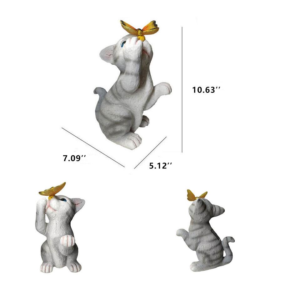 Frendorf | SolarPurr Gartenleuchte | LED-Katzenfigur mit Schmetterling | Solarbetrieben | Wetterfest | Dekoration für Außenbereiche