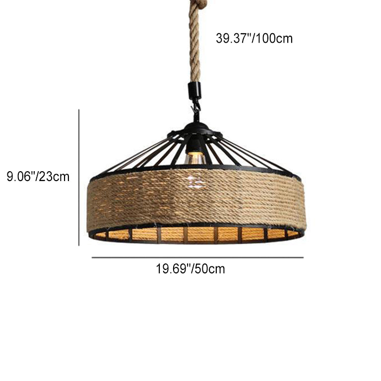Frendorf | LumeLash Vintage Hängeleuchte | Rustikales Eisen & Hanfseil Design | 1-Flammige Pendelleuchte für Wohnzimmer