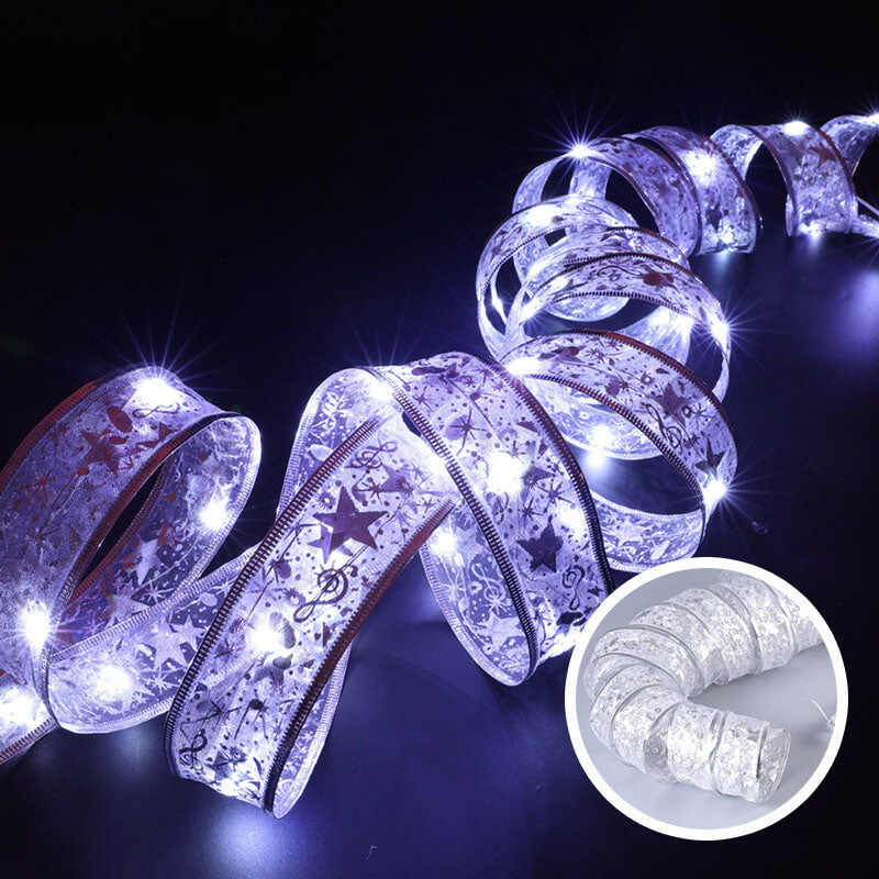 Frendorf | RibbonLustre LED Lichterkette | Weihnachtsbaum-Deko | Geschenkband-Design | Farbige & Warmweiße Beleuchtung