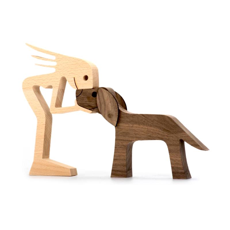 Frendorf | Haustierliebhaber Geschenke Holzskulptur Familie & Welpe Holzhandwerk Tischornamente