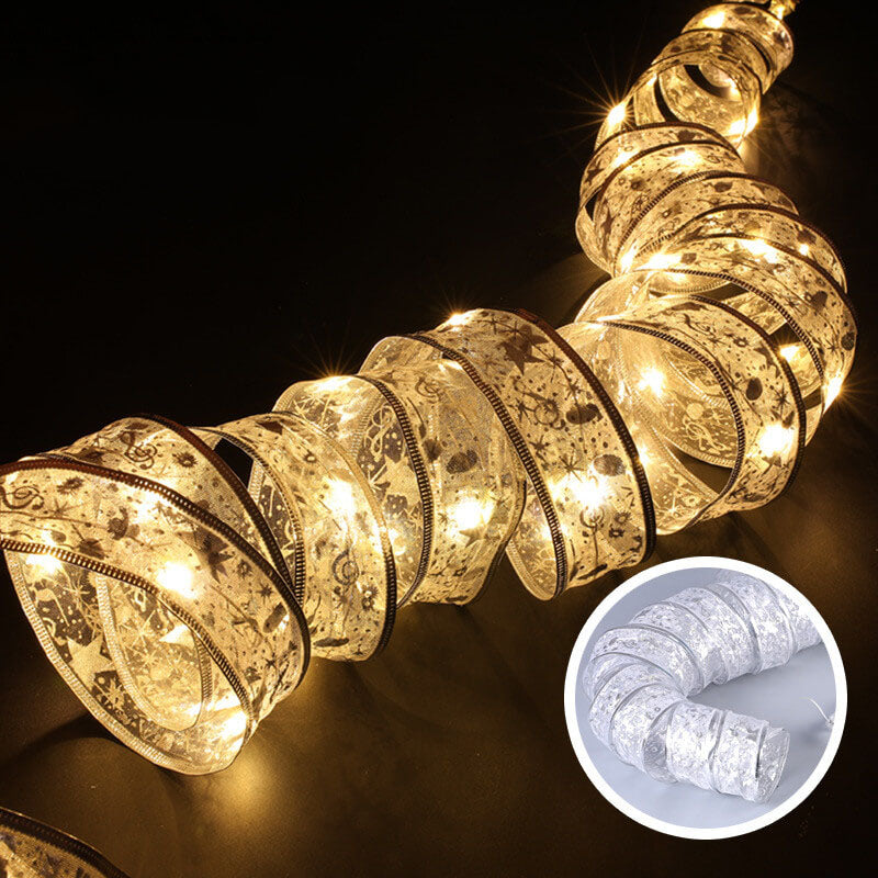 Frendorf | RibbonLustre LED Lichterkette | Weihnachtsbaum-Deko | Geschenkband-Design | Farbige & Warmweiße Beleuchtung