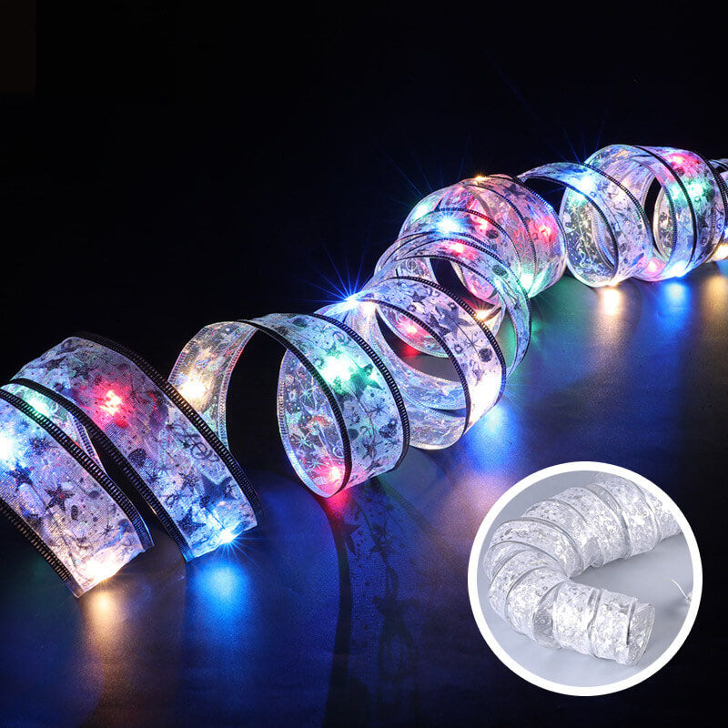 Frendorf | RibbonLustre LED Lichterkette | Weihnachtsbaum-Deko | Geschenkband-Design | Farbige & Warmweiße Beleuchtung