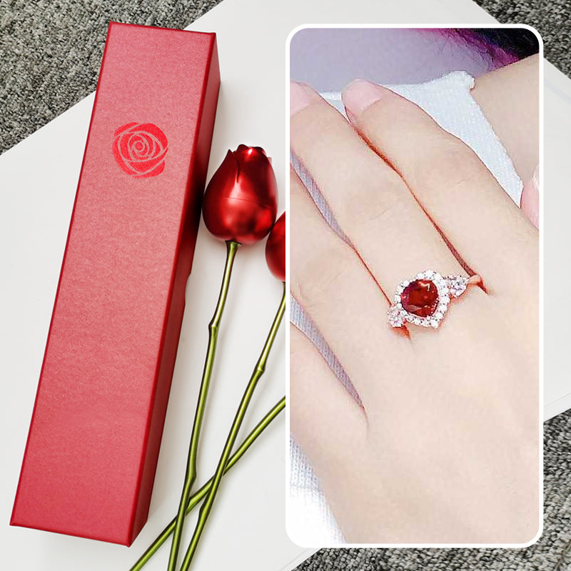 Frendorf | Blaue und rote Zirkonring-Halskette und Ohrringe Geschenkbox