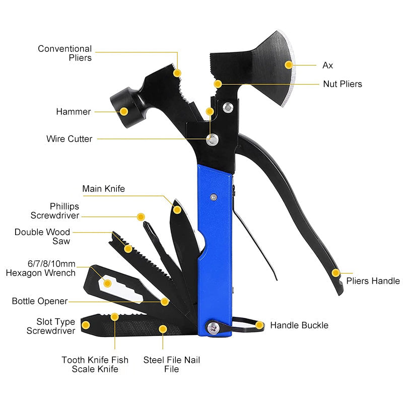 Frendorf | Stahlhammer-Axt-Multitool für Camping