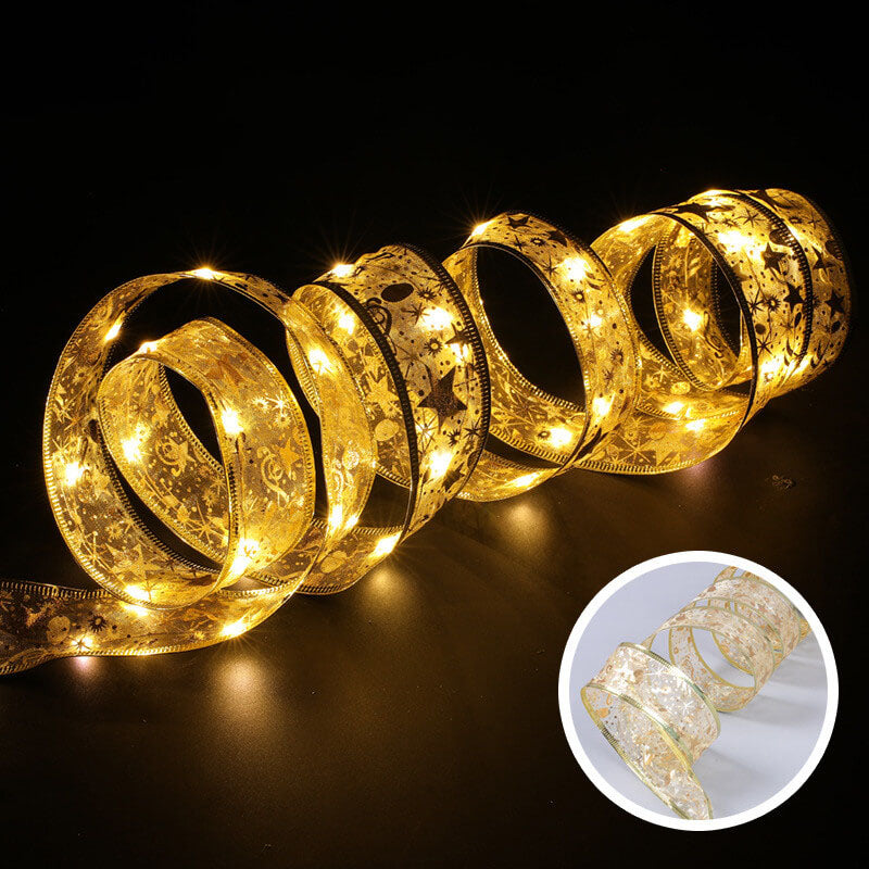 Frendorf | RibbonLustre LED Lichterkette | Weihnachtsbaum-Deko | Geschenkband-Design | Farbige & Warmweiße Beleuchtung