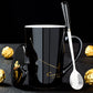 Frendorf | 12 Tierkreiszeichen Schwarze Keramiktasse mit Deckel Löffel