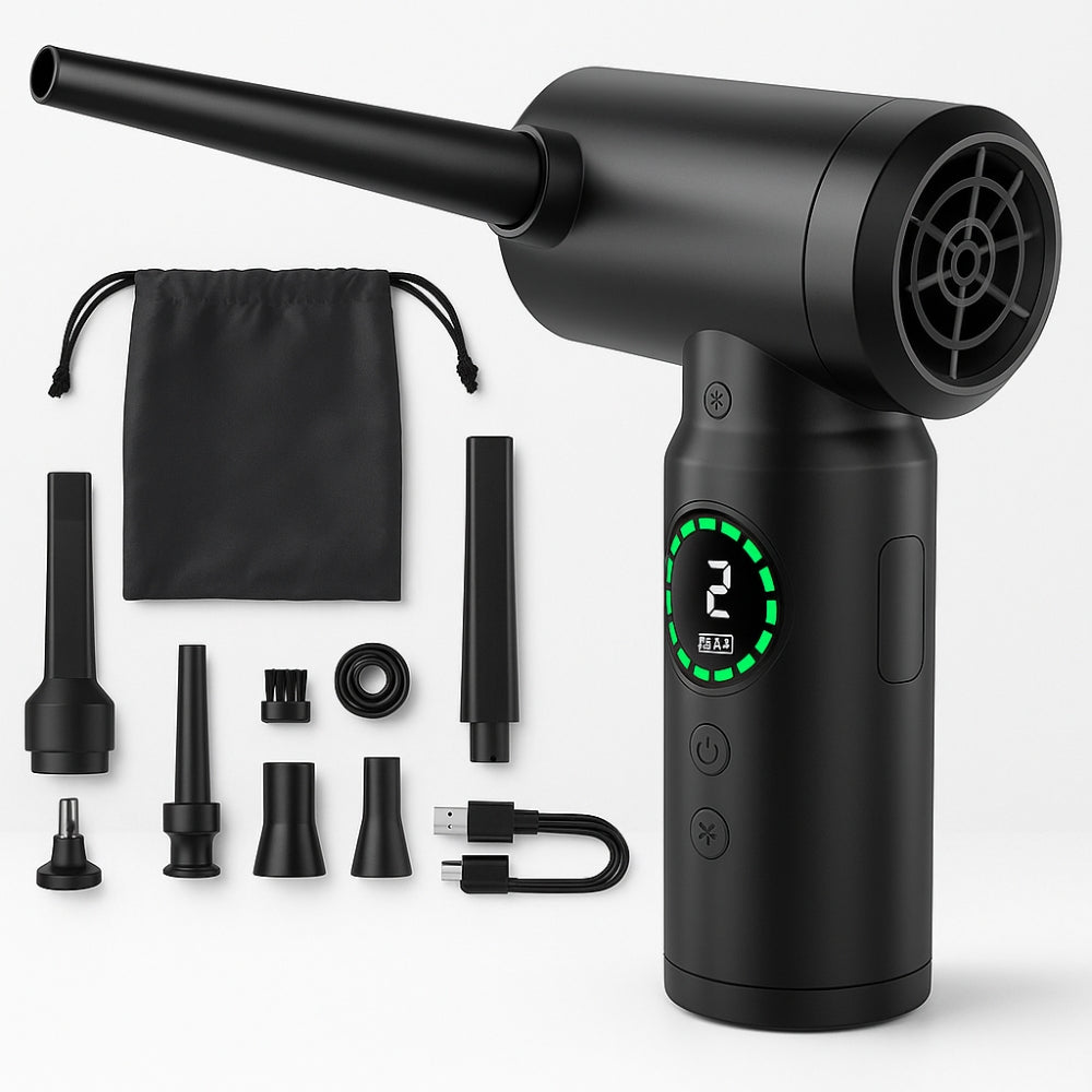 Frendorf | 2-in-1 Tragbarer Staubsauger & Bläser | 7500mAh Batterie, LED Licht & Vielseitig für Zuhause, Auto & Büro Reinigung