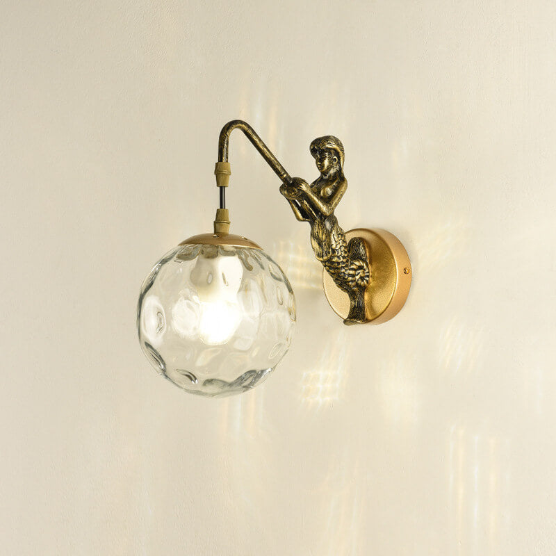Frendorf | MermaidGlow Vintage Wandleuchte | Rustikale Wandlampe mit Kugelglas | Einzigartiges Dekolicht
