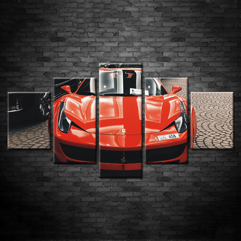 5-teiliges Front Close-Up Rotes klassisches Auto - Canvas Wandkunst Malerei