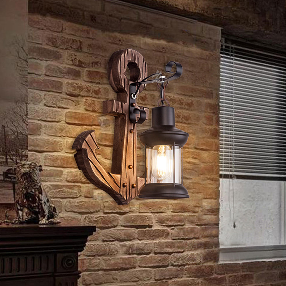 Vintage Anker LED Wandleuchte - Industrie Metall & Holz für Esszimmer/Wohnzimmer