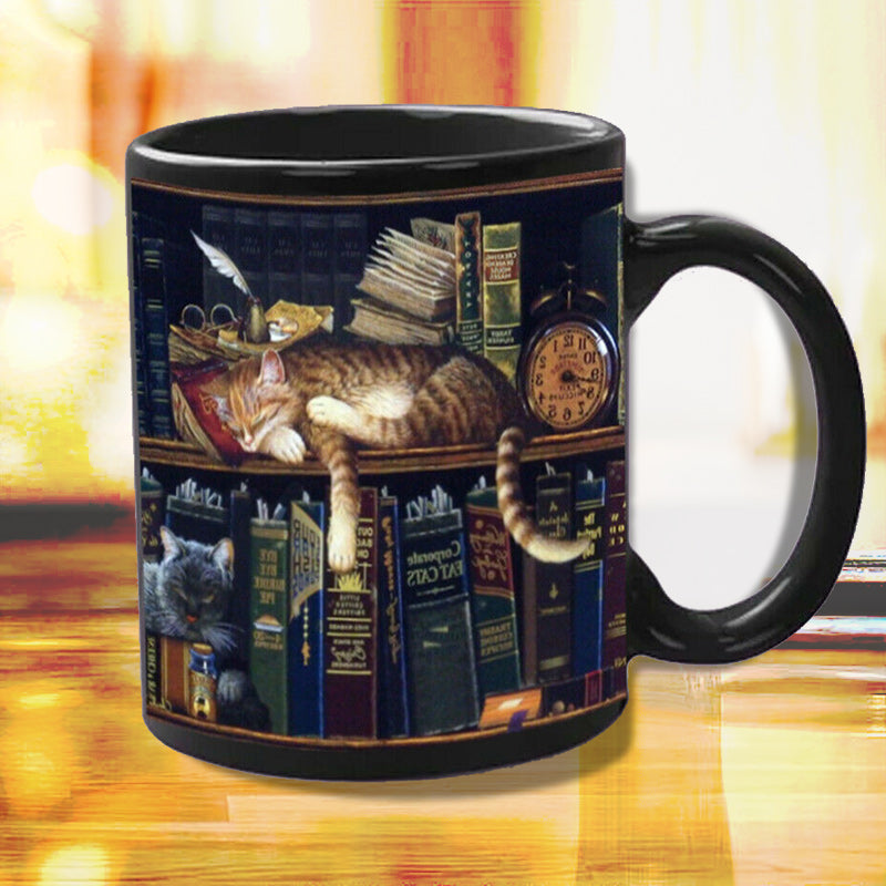 Frendorf | Bücherregal Keramikkaffeebecher - Geschenk für Katzenbuchliebhaber