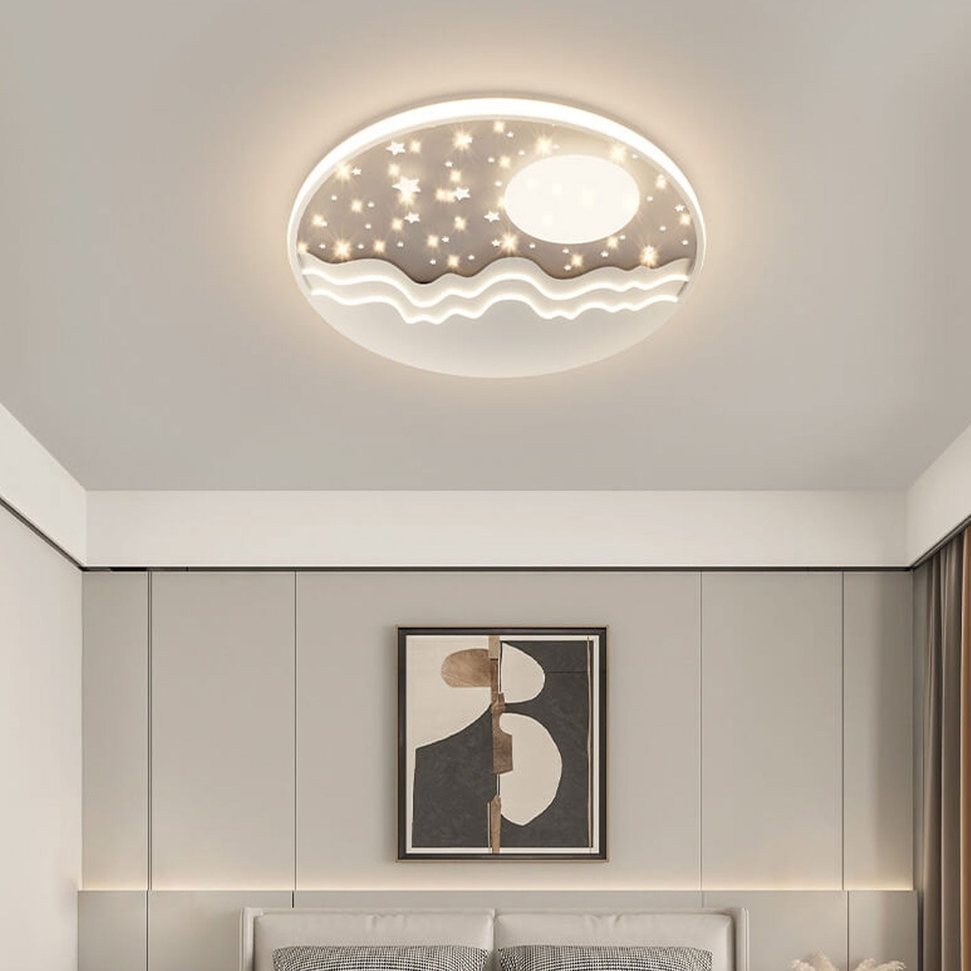 Frendorf | LunaAura Kreative Runde LED-Deckenleuchte | Mond-, Stern- oder Sonnendesign | Dimmbar