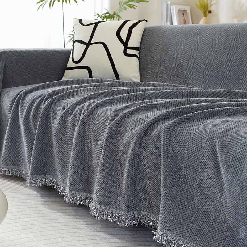 Chenille-Decke Fischgrat Quaste Sofaüberwurf