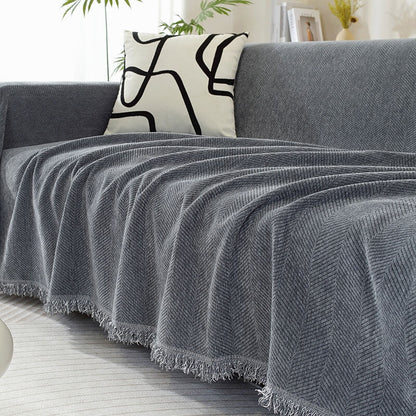 Chenille-Decke Fischgrat Quaste Sofaüberwurf