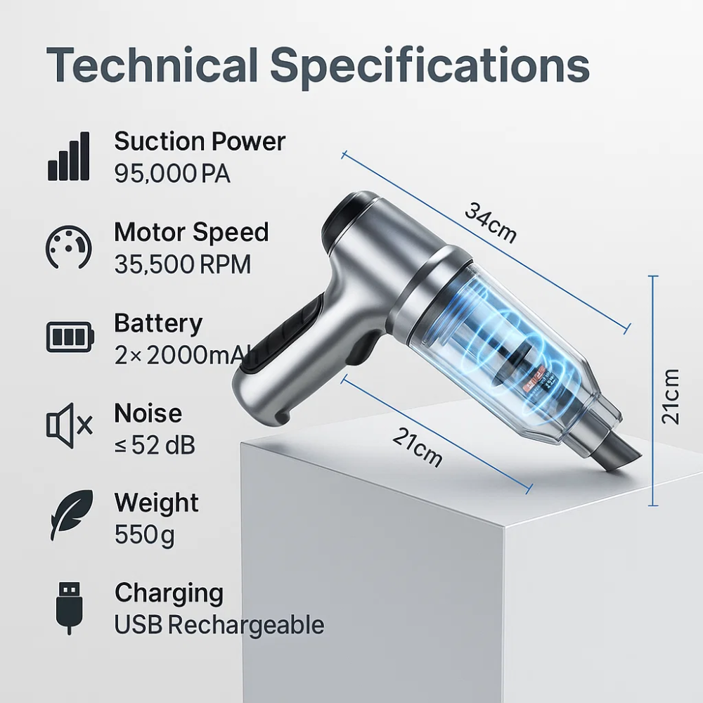 Frendorf | Auto-Staubsauger - Leistungsstarker und kompakter Auto-Staubsauger für schnelle Reinigung