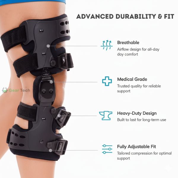 Frendorf | Osteoarthritis Relief Knee Brace | Medial & Lateral Support to Alleviate Bone-on-Bone Arthritis, Adjustable Size for Increased Comfort
