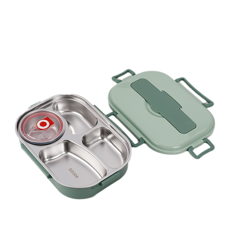 Frendorf | Thermo-Lunchbox aus Edelstahl – innen aus Edelstahl – 3 oder 4 Fächer mit Suppenschüssel – Wanduhr