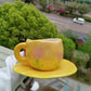 Frendorf | Handbemalte kreative Kaffeetasse, Keramiktasse und Unterteller-Set