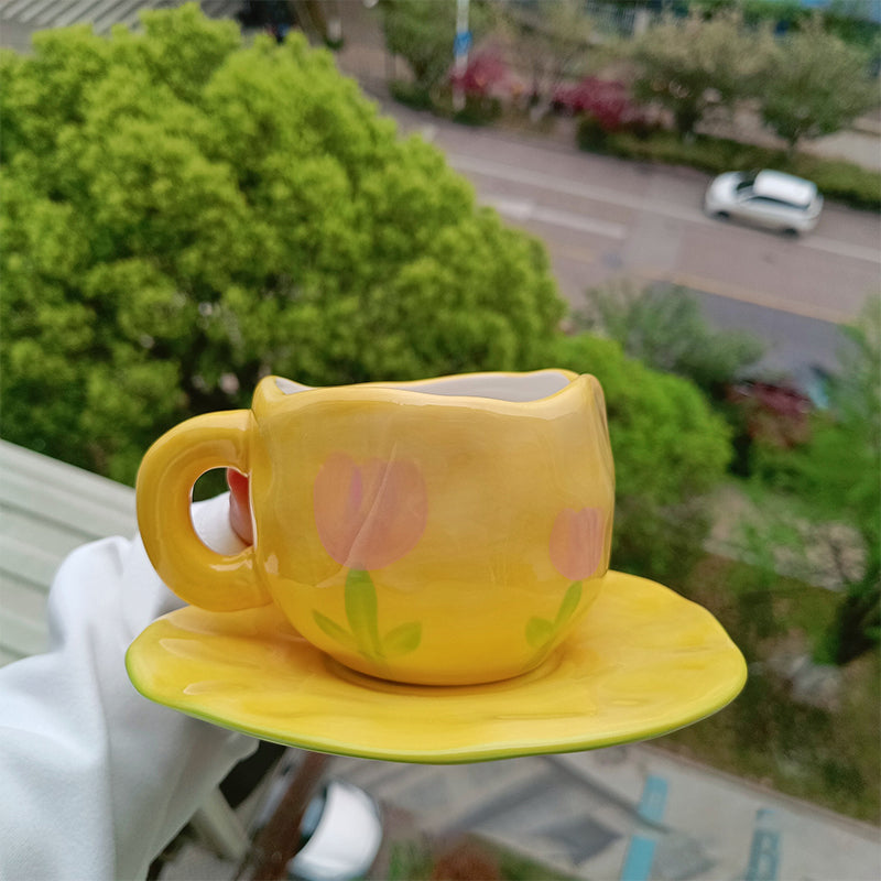 Frendorf | Handbemalte kreative Kaffeetasse, Keramiktasse und Unterteller-Set