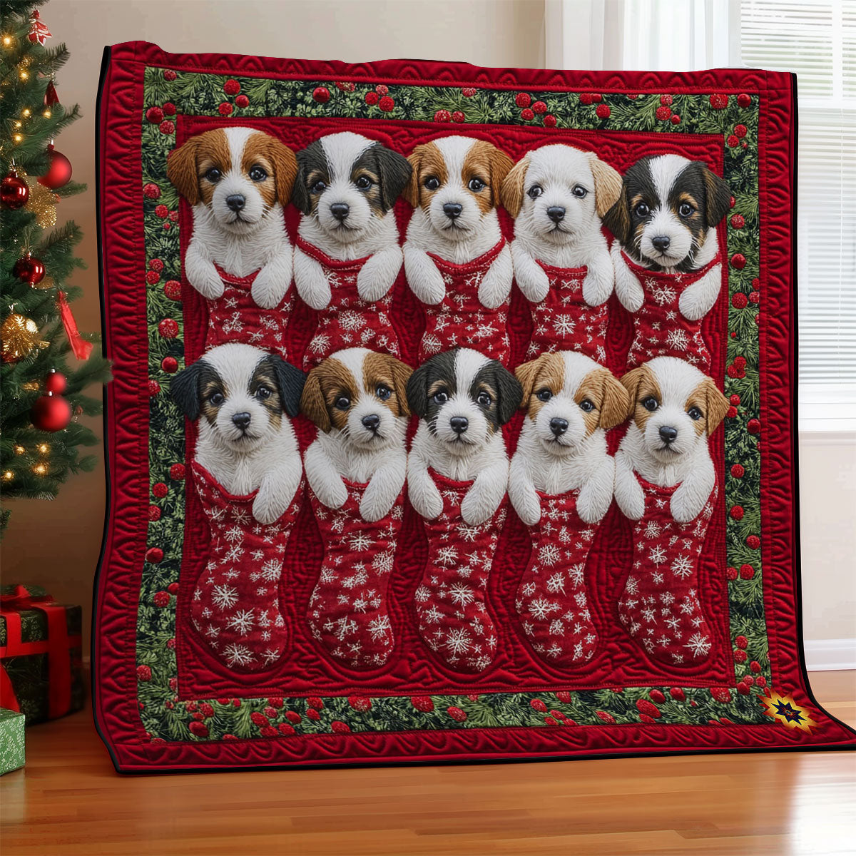 Weihnachtssocke Welpen Decke