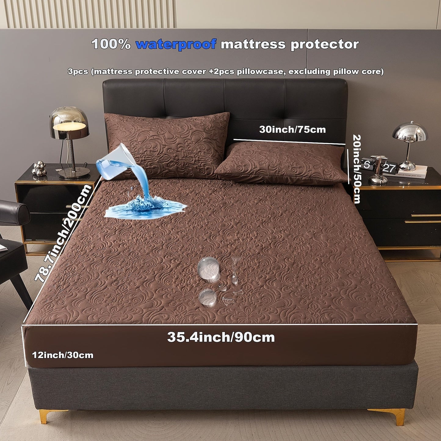 3-teiliger wasserdichter Matratzenschoner Set – Atmungsaktiv, Staubdicht, Rutschfest, Maschinenwaschbar, Spannbettlaken mit tiefem Pocket für alle Jahreszeiten