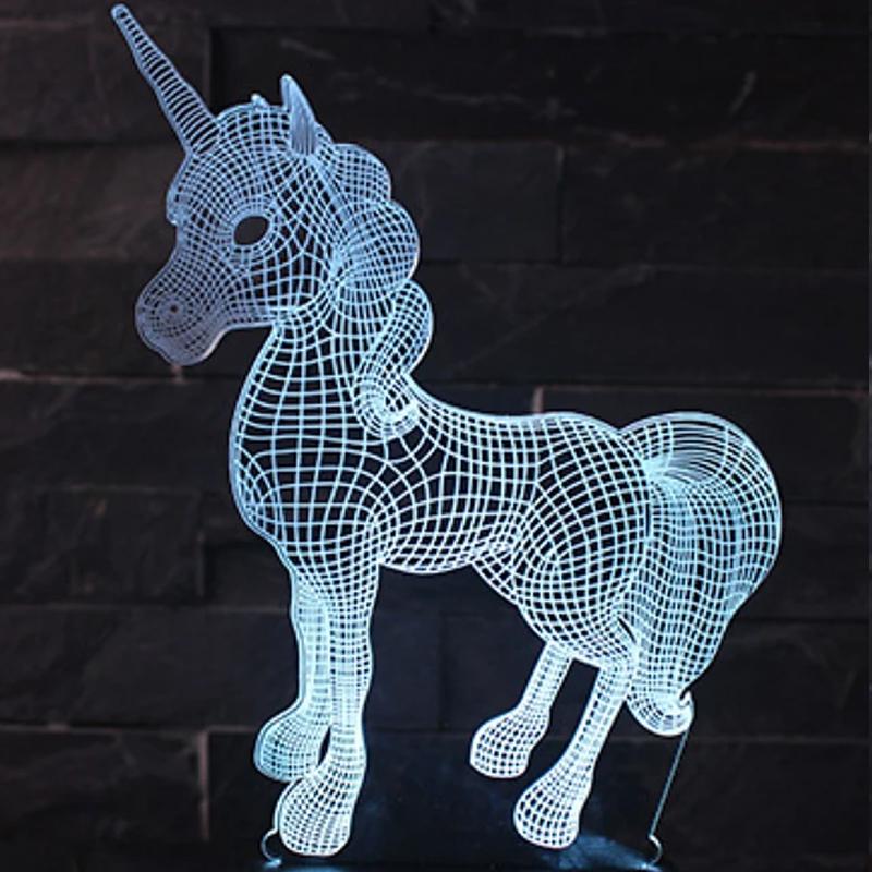 Frendorf | 3D LED 7 Farben Einhorn Tischlampe