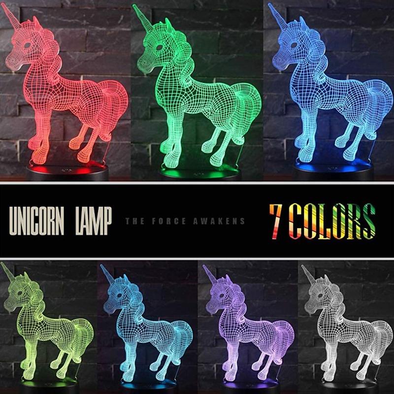 Frendorf | 3D LED 7 Farben Einhorn Tischlampe