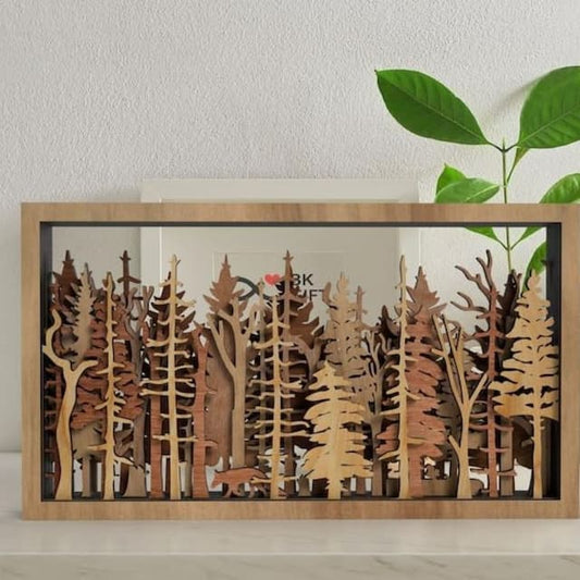 Wanddeko - WoodForrest 3D - Verzauberndes Waldszene - Fuchs & Baumschatten