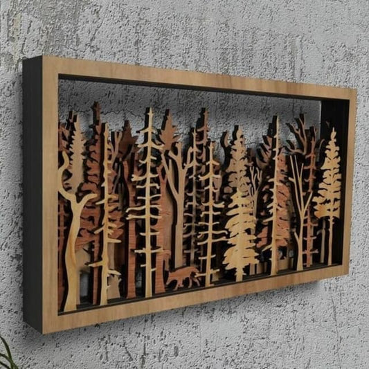 Wanddeko - WoodForrest 3D - Verzauberndes Waldszene - Fuchs & Baumschatten