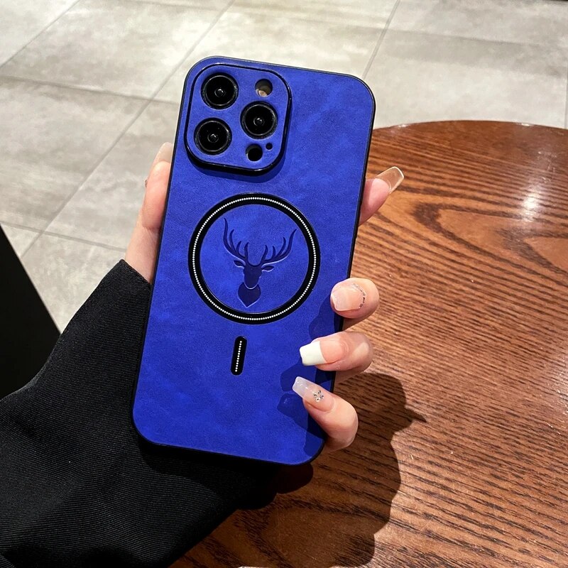 Frendorf | Luxus Hirschleder Apple iPhone Hülle | Magnetische Handyhülle, Kabellose Case, MagSafe, Wireless-Laden, Schutzhülle, Cover iPhone 15, 14, 13 Pro Max Plus
