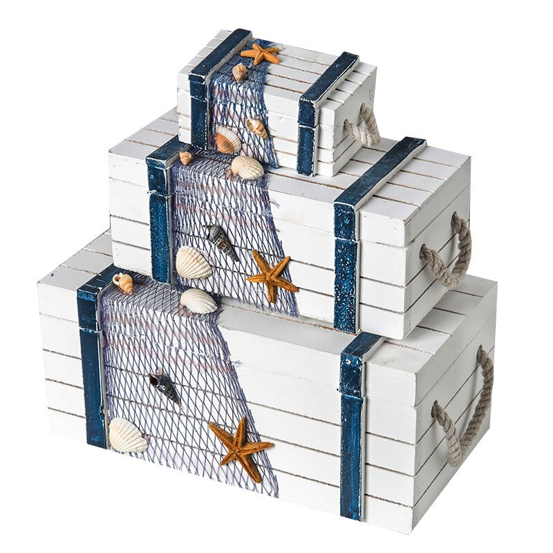 3in1 Mediterrane Holz Aufbewahrungsbox Wohnkultur Schmuckbox 3 Größen Marine Seevogel Seestern HNA Schatzkiste Babyzimmer Dekor