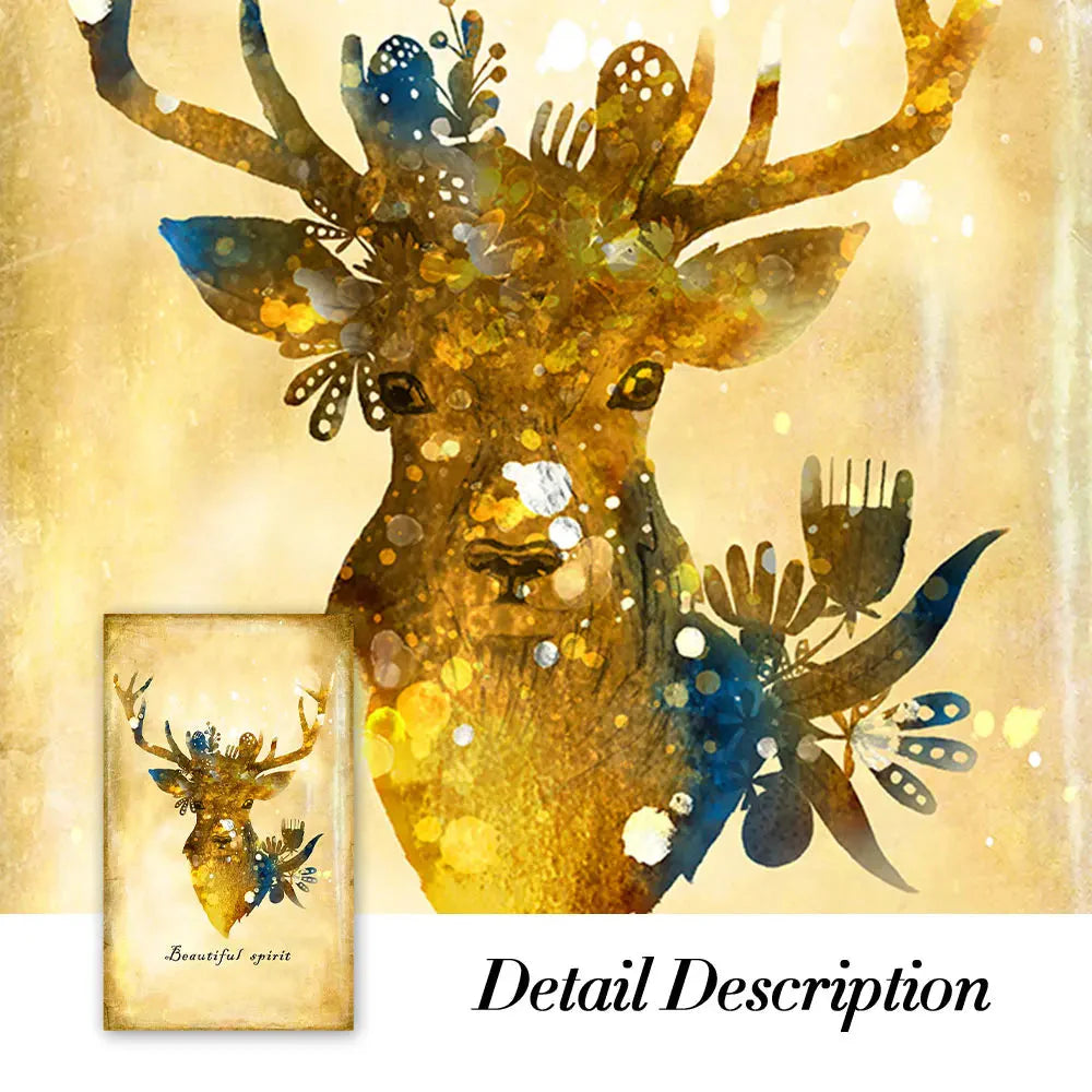 3 Stück Gold Hirsch Aquarell Tier Leinwandmalereien Weihnachts Wohnzimmer Dekorative Poster und Drucke für die Wohnkultur