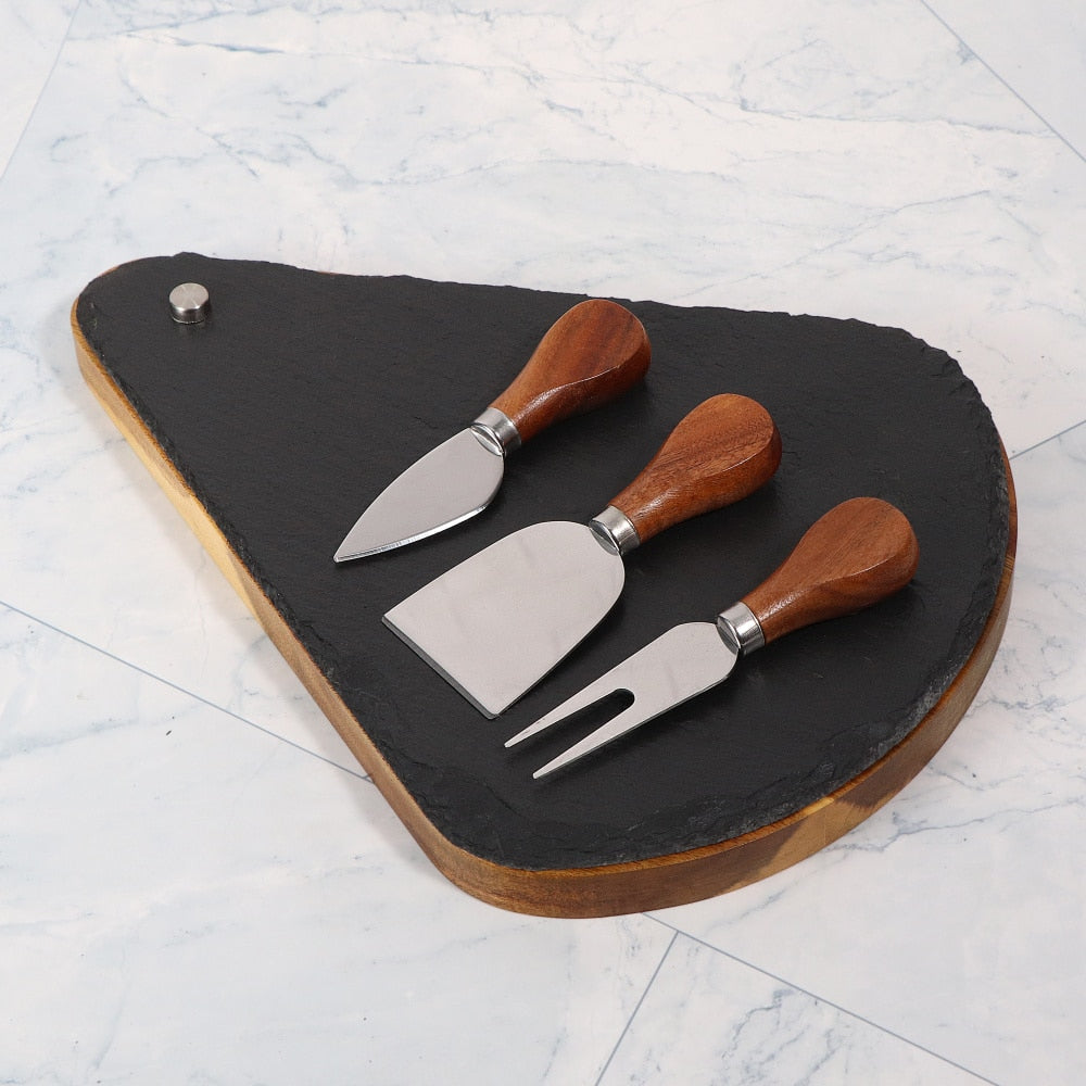 Frendorf | 3 Stück Käsemesser und Bretter Schiefer Käse Servierbrett