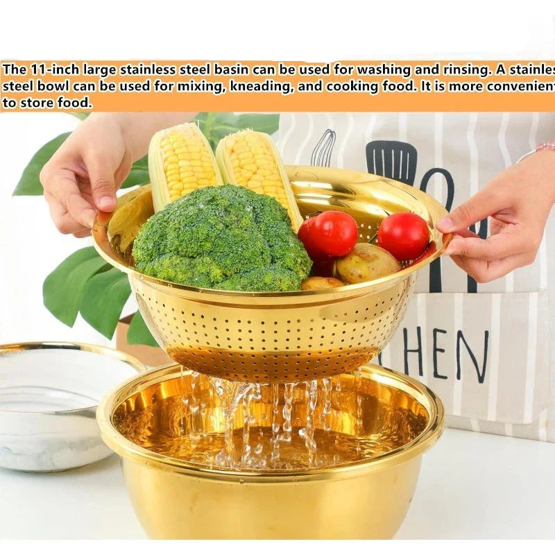 Frendorf | 3 Stück Edelstahl Rundsieb Gemüseschneider Reibe Sieb