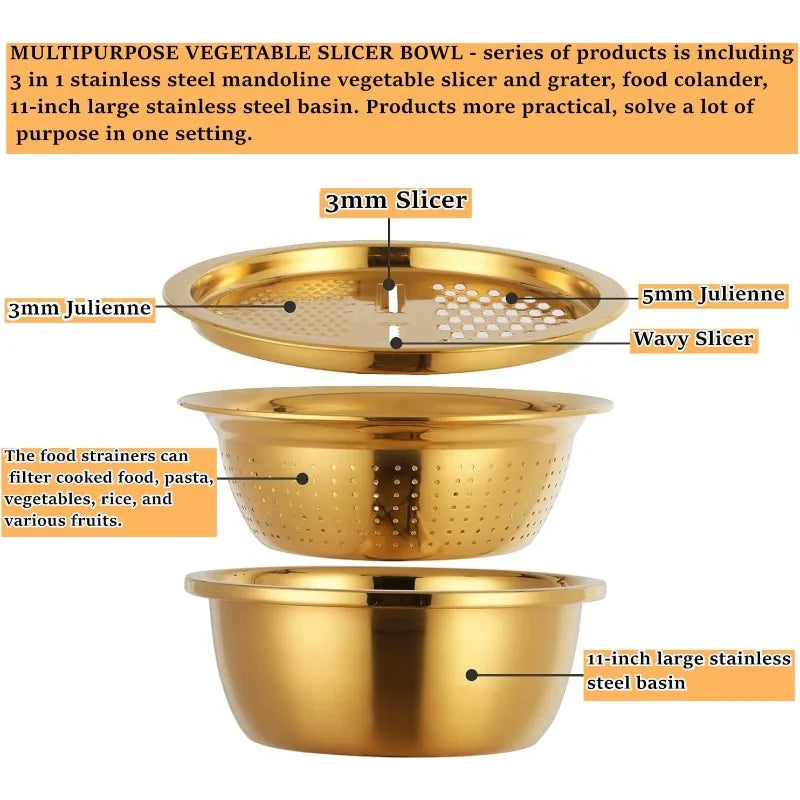 Frendorf | 3 Stück Edelstahl Rundsieb Gemüseschneider Reibe Sieb