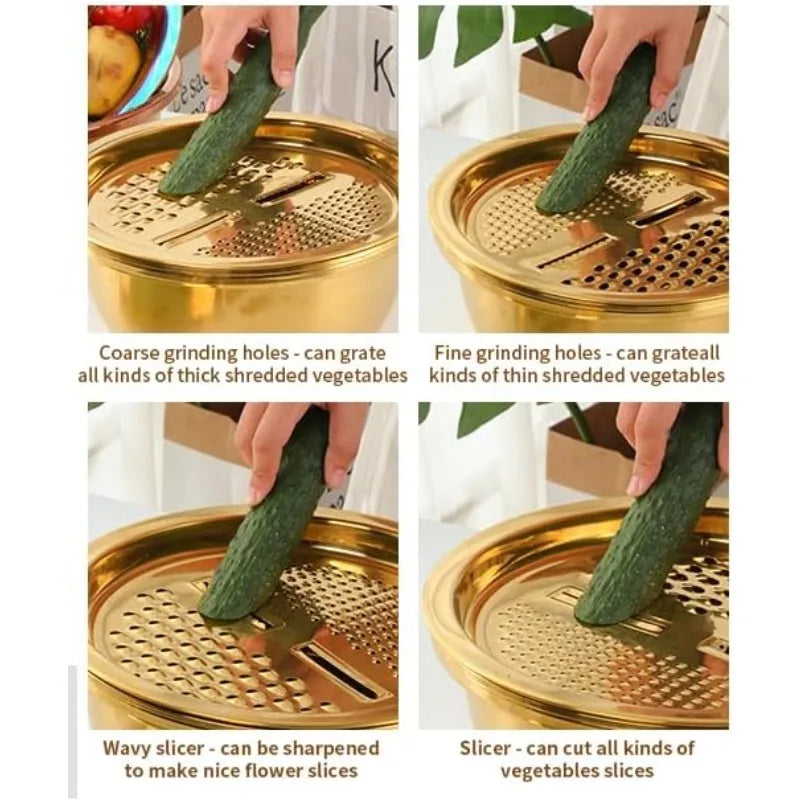 Frendorf | 3 Stück Edelstahl Rundsieb Gemüseschneider Reibe Sieb