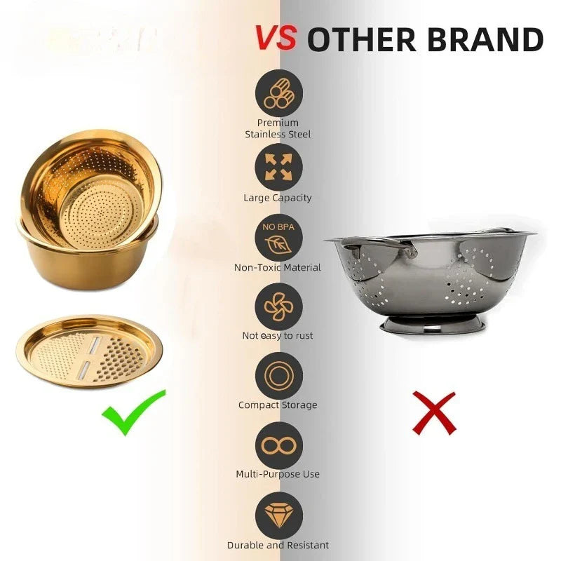 Frendorf | 3 Stück Edelstahl Rundsieb Gemüseschneider Reibe Sieb